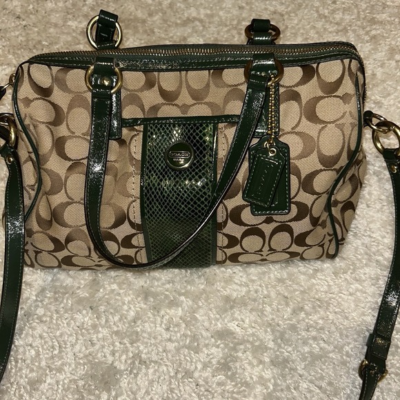 Coach Signature Python Stripe Handbag No H1380-F24884 Khaki/Green - Picture 1 of 16